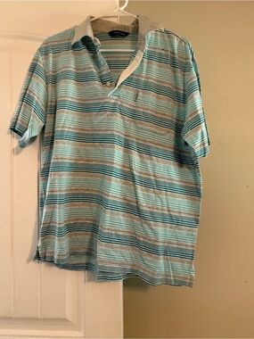 Men's Short-Sleeve Striped Polo - Teal/Blue